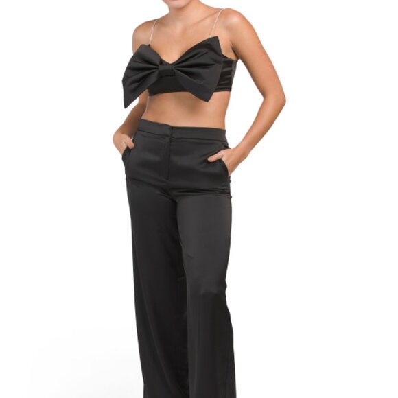 RACHEL ZOE Black Satin Two piece Small 4 NWT Bow Top Pants